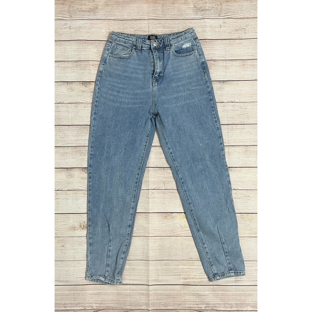 Simple Society Mom Jeans 5/27 Light Wash High Rise Tapered Distressed Denim
